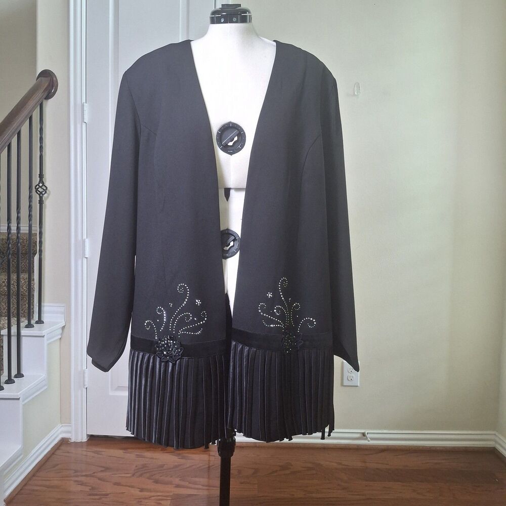 VTG Rhinestone Floral Applique Tassel Western  Blazer 4X Glitter Glam Jacket USA